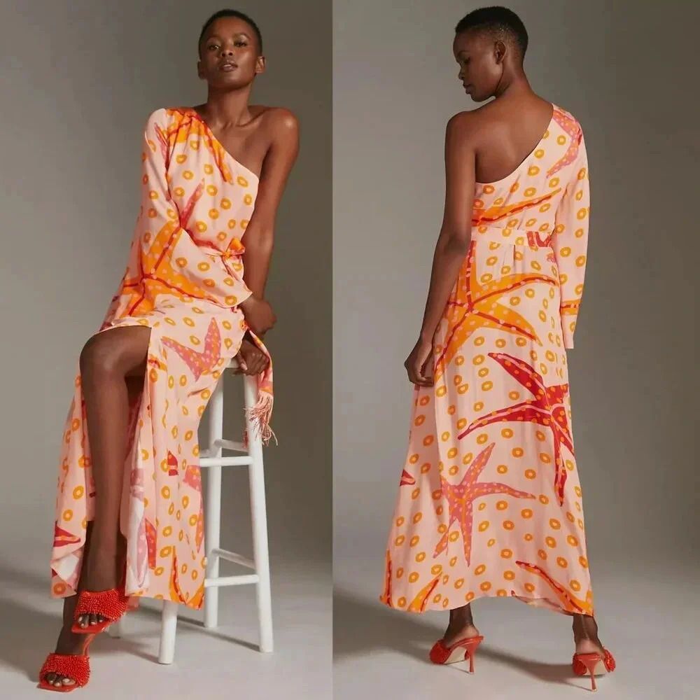 Anthropologie Farm Rio One-Shoulder Starfish Maxi Dress Size Small NWOT $248